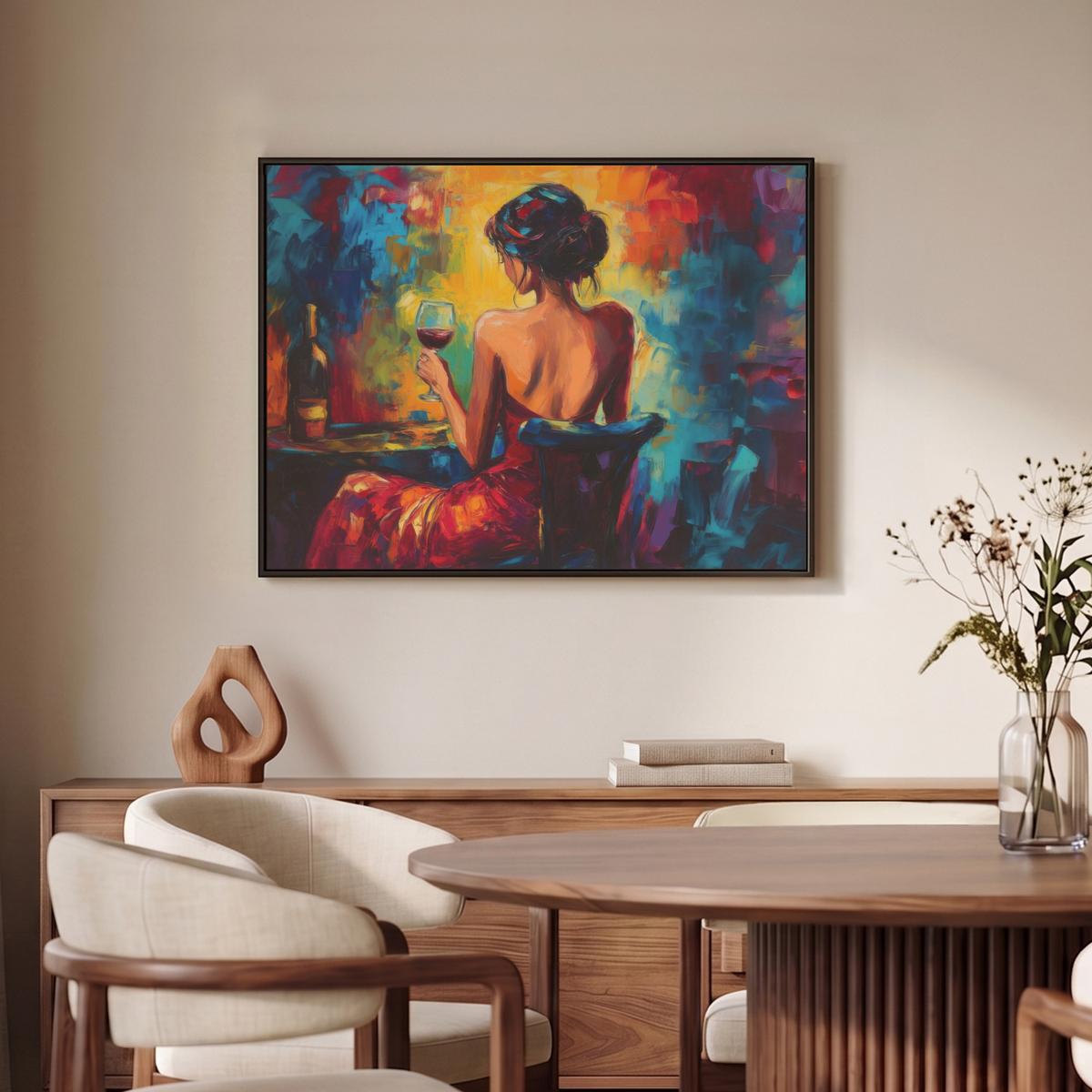 LEINWAND Bilder mit Rahmen - Wein - Frau - Stimmungsvoll - Farbenfroh - 70x50 - Bordeaux, Textil (70/50cm) - MuchoWow