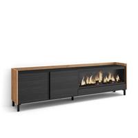 LOWBOARD, Schwarz und Eiche, 212/35/61cm, Kamin mit Feuereffekt XXL - Schwarz, Holzwerkstoff (212/61/35cm) - Skraut Home