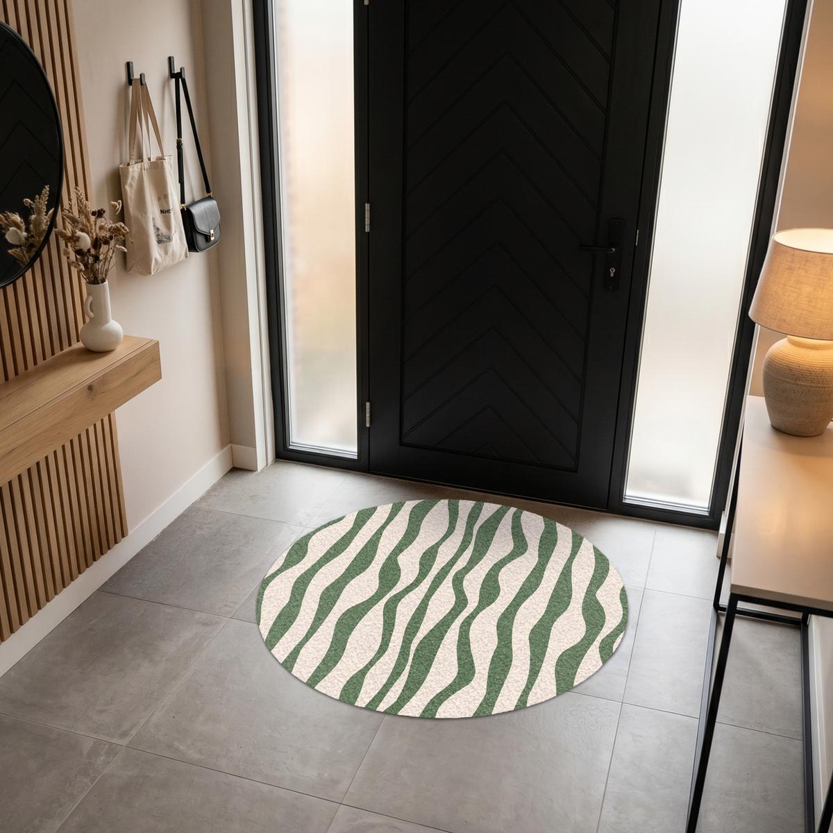 FUSSMATTE Wellenlinien - Beige - Grün - Streifen - Abstrakt Fußabtreter 120x120 cm - Dunkelgrün, Kunststoff (120/0.4cm) - MuchoWow