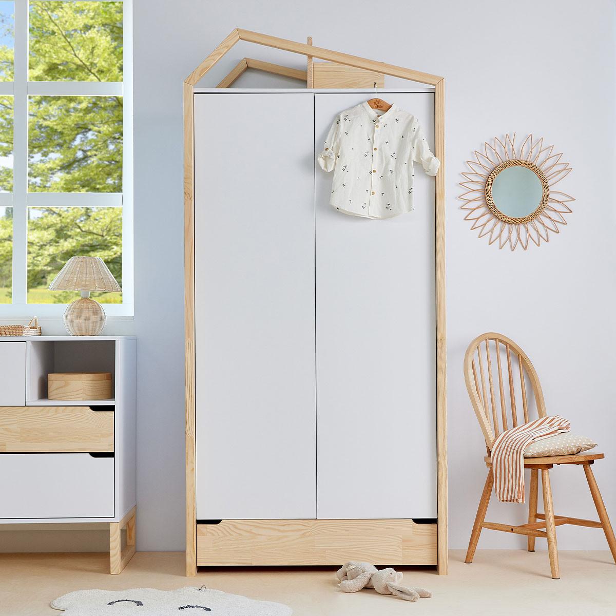 SCHRANK 2 Türen Juliette Weiß und Holz - Weiß, Holzwerkstoff (100/210/56cm) - Petits-meubles