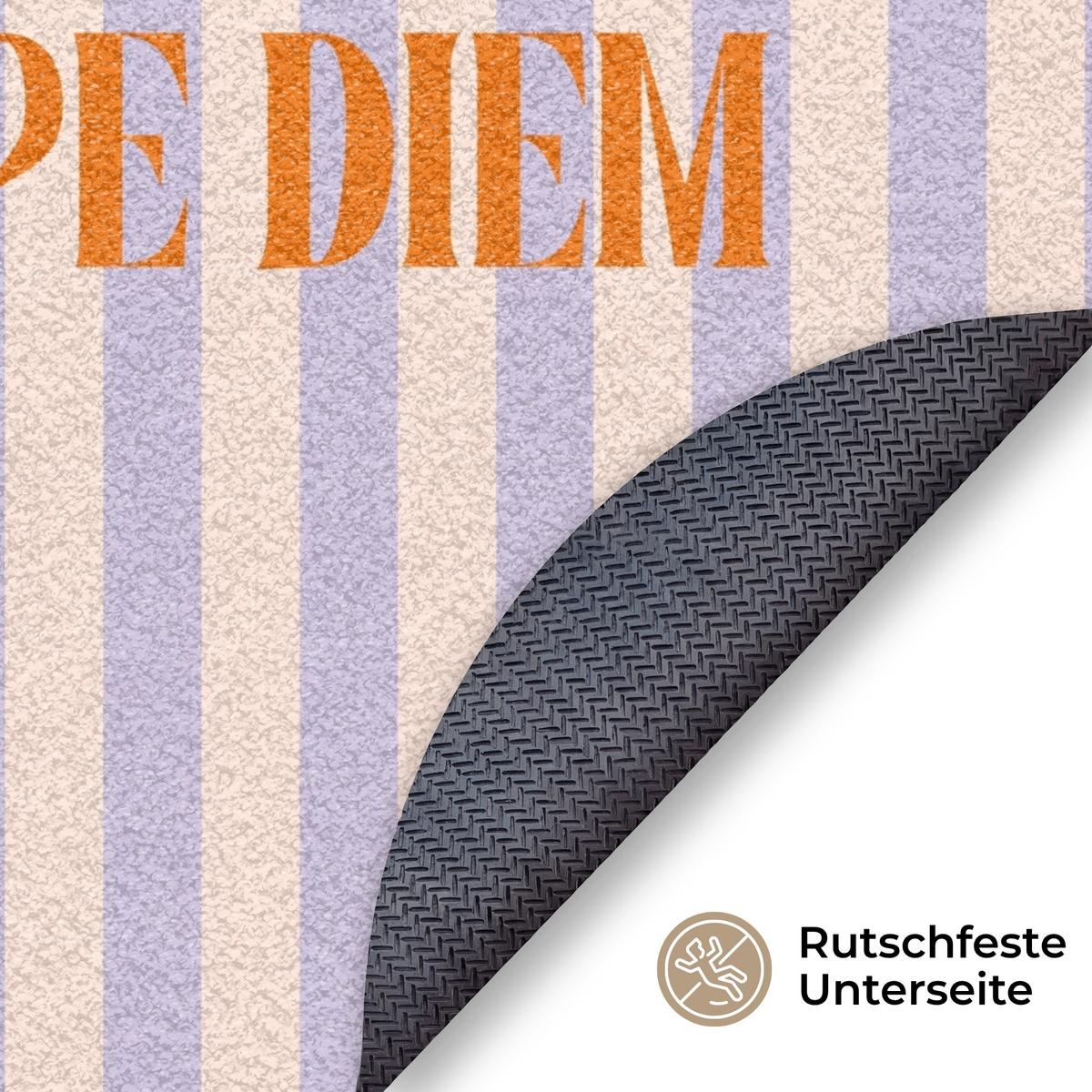 FUSSMATTE Lila – Orange – Streifen – Carpe Diem 120x120 cm - Flieder, Kunststoff (120/0.4cm) - MuchoWow
