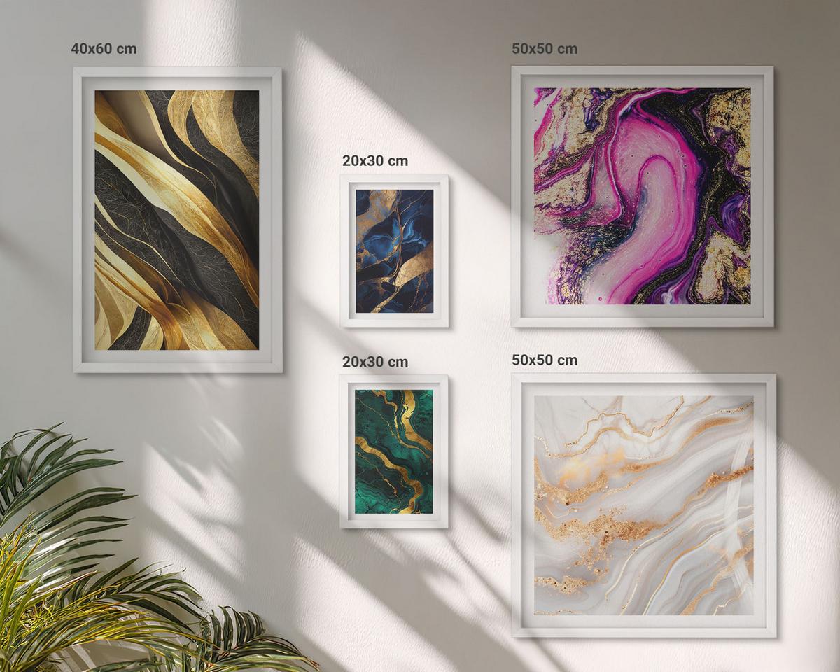 BILDER SET 5er Set - 50x50 cm & 20x30 cm & 40x60 cm Weißer Rahmen - Abstrakter Marmor mit Farben - Weiß, Kunststoff (40/60cm) - TULUP