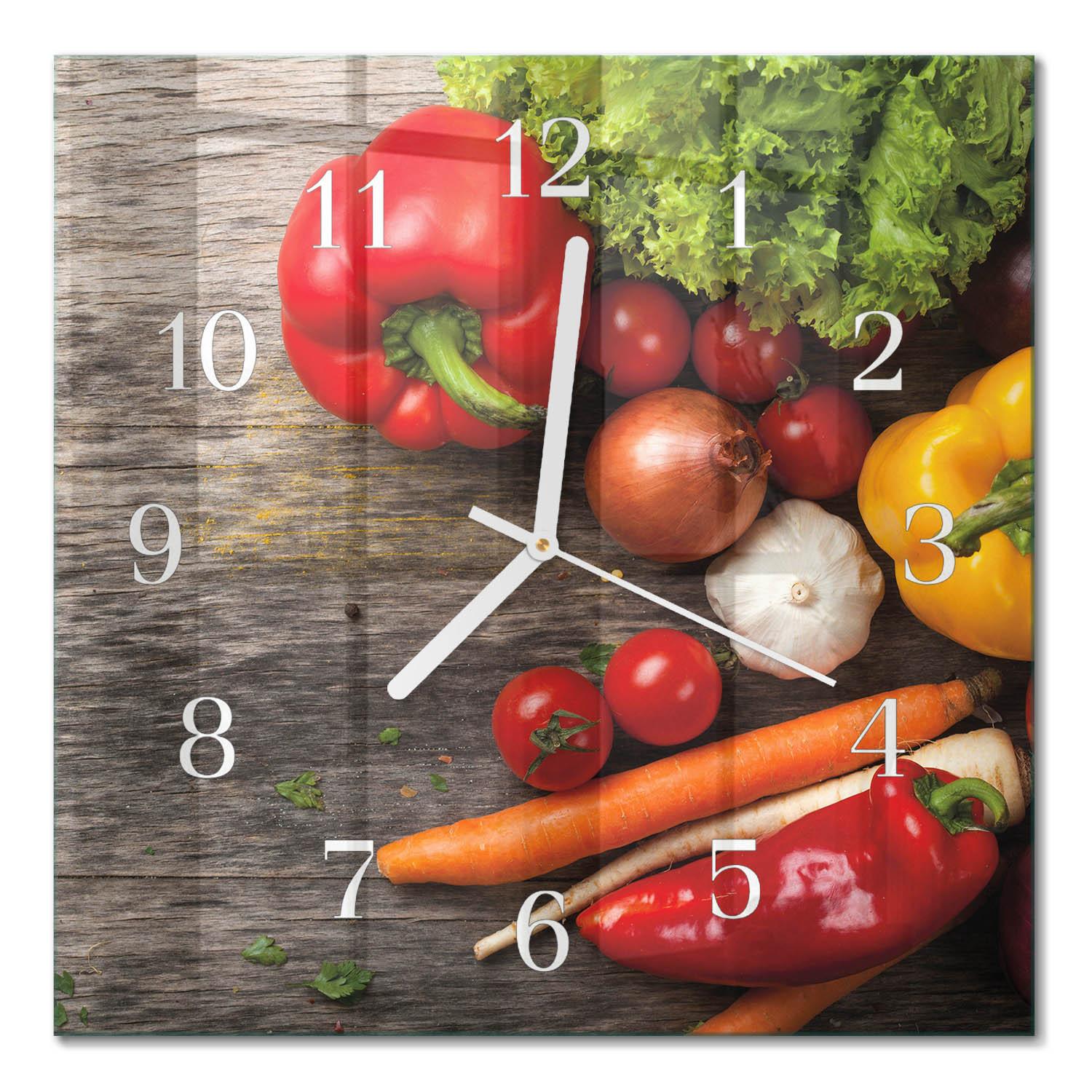 WANDUHR aus Glas 30x30 cm - Gemüse - Multicolor, Glas (30/30/0.4cm) - TULUP