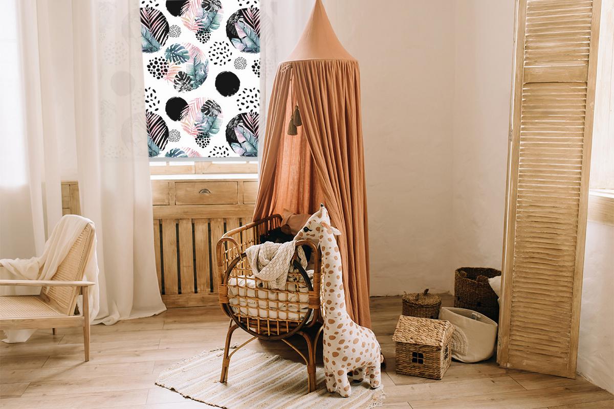 INNENROLLO - Fensterrollo - Rollo - 120x140 cm - Kreise und Blätter - Weiß, Kunststoff (120/140/0.5cm) - TULUP