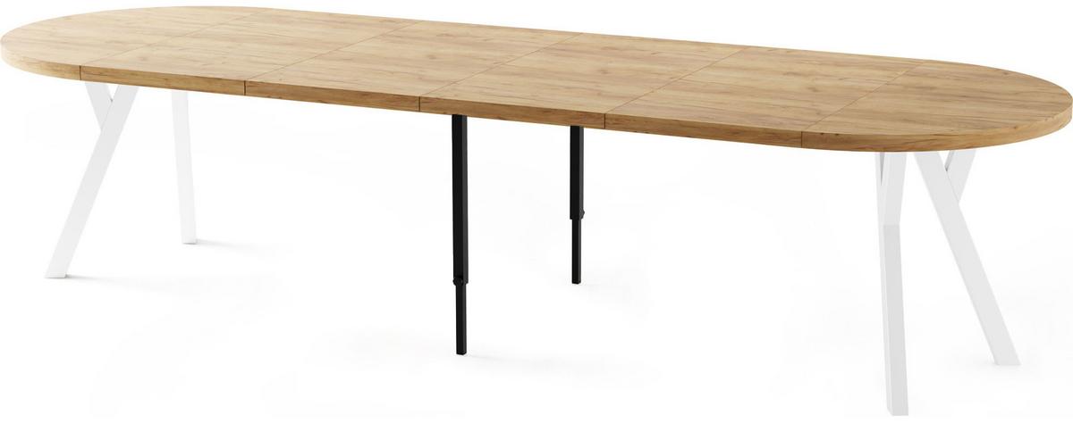 ESSTISCH Twixy XXL groß rund oval ausziehbar, Eiche Hell Braun 100-300/100/76 cm - Eiche Wotan/Weiß, Holz/Holzwerkstoff (100/300/76cm) - WFL GROUP