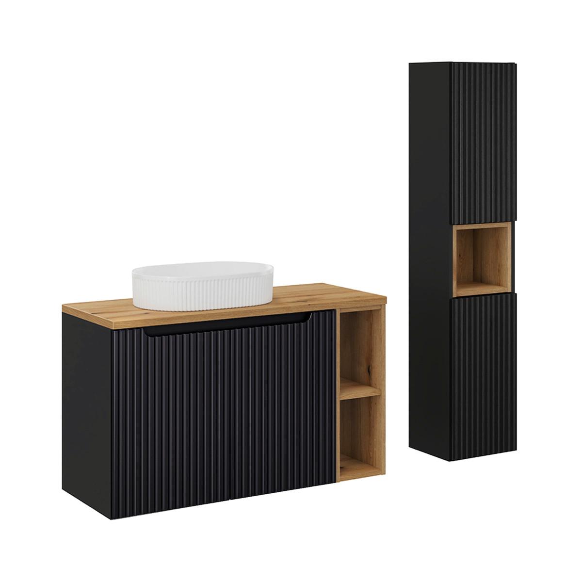 BADMÖBEL 100.4cm Riva 2er-Set Schwarz und Holz - Schwarz, Holzwerkstoff (100.4/59.5/40cm) - Petits-meubles