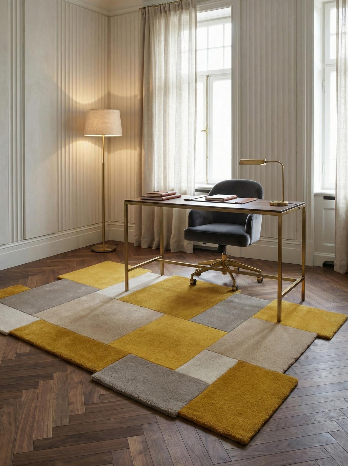 WOLLTEPPICH HALLEIN, geometrisch, Senfgelb, 120 x 180 cm - Gelb, Textil (120/180cm) - KADIMA DESIGN