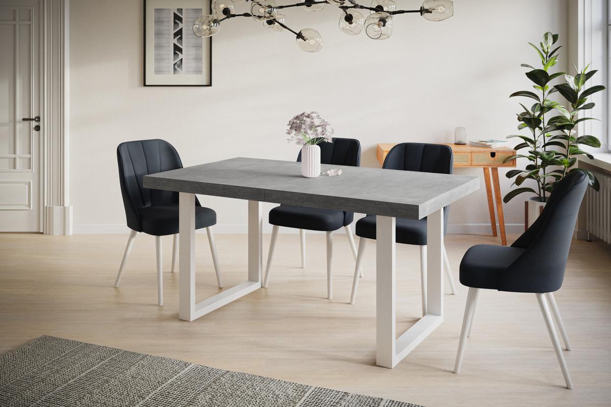 INDUSTRIELLER Esszimmertisch LOFT-U, ausziehbarer Tisch, Größe: 140-240X80X77 cm, Wohnzimmertisch Farbe: Grau, mit Metallbeinen in Farbe Weiß - Weiß/Grau, Holzwerkstoff (140/80/77cm) - Alpi-Möbel