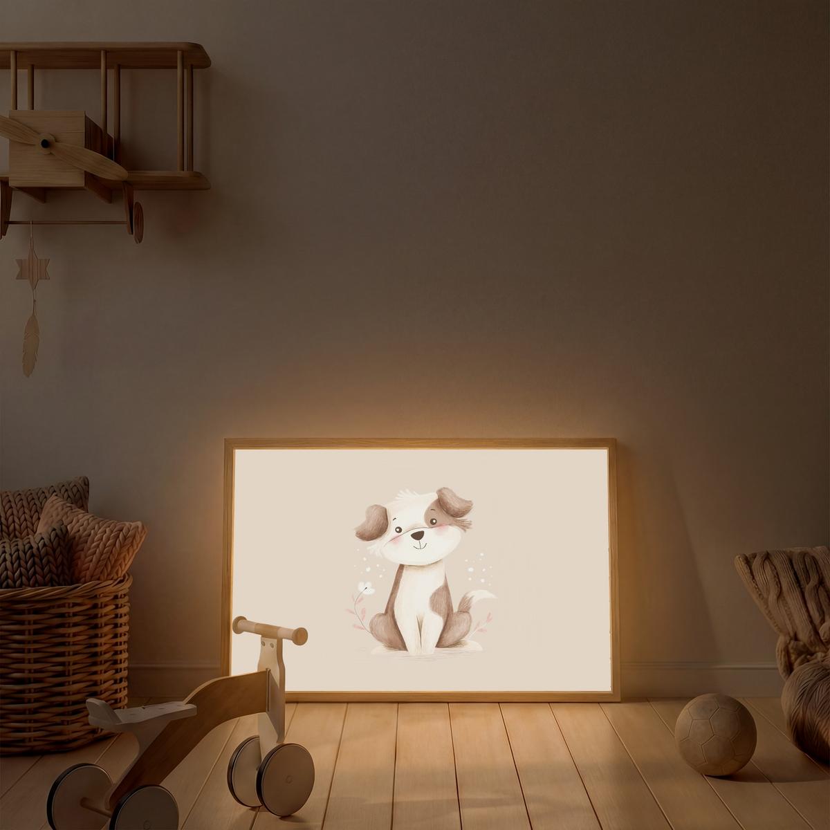 WANDLEUCHTE MIT AKKU Hund - Gefleckt - Braun 100x70 cm - Beige, Holzwerkstoff (100/70/8cm) - OnlyWow