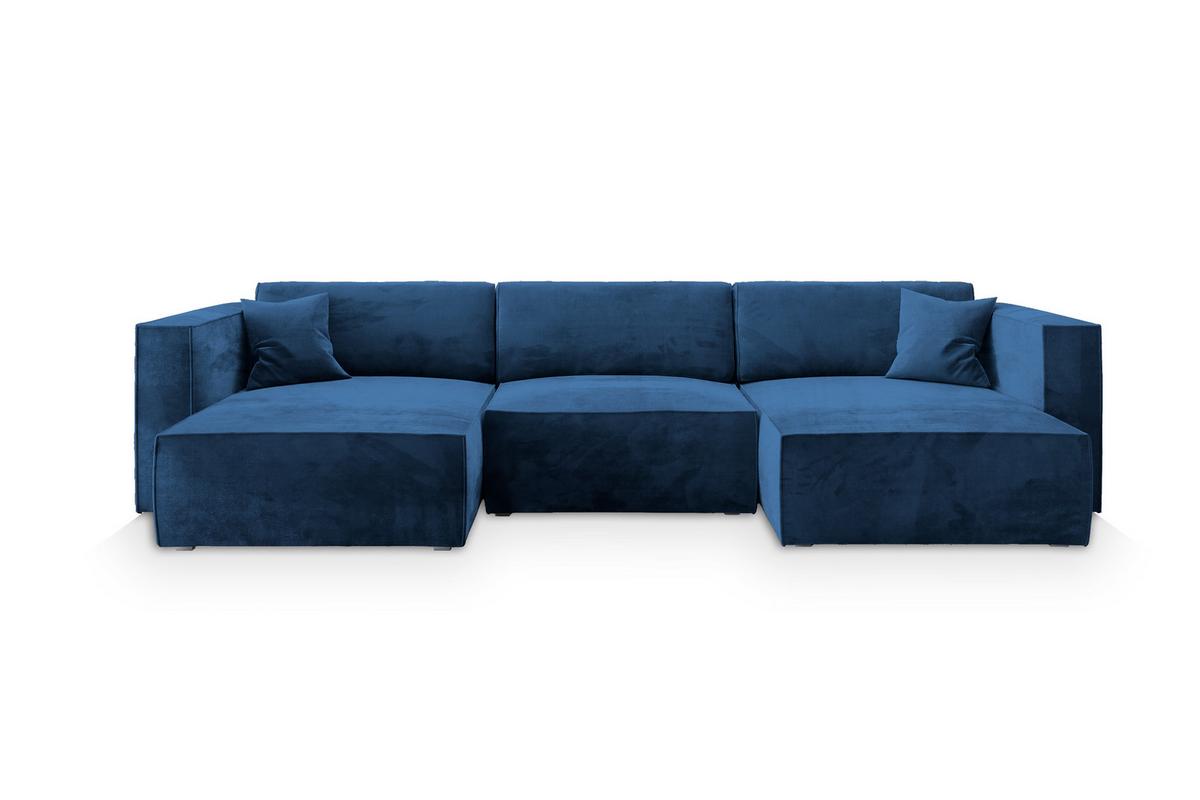 WOHNLANDSCHAFT SARMO M Blau Velours-Stoff mit Schlaffunktion - Blau/Grau, Holz/Kunststoff (347/70/148cm) - MASSENO