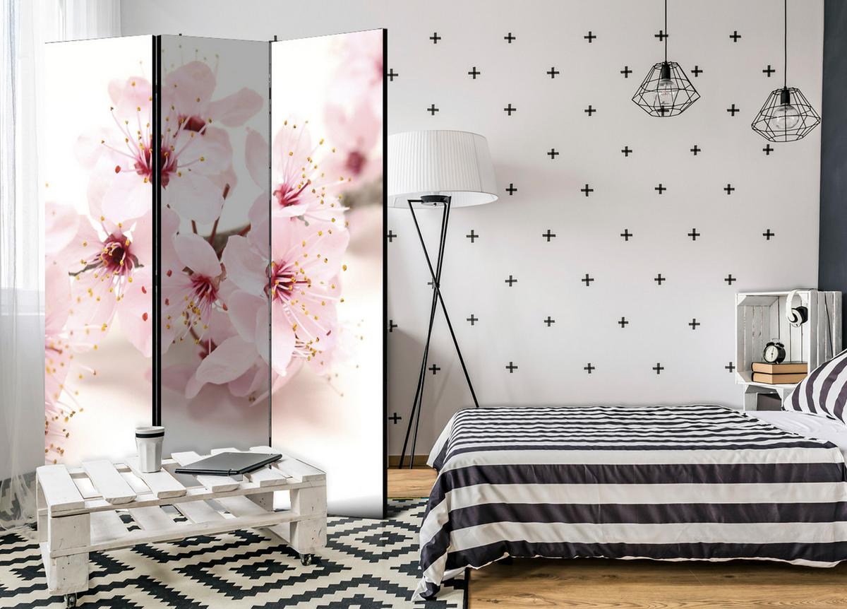 PARAVENT Einseitig Bedruckter 3-tlg 135x172 cm Kirschbl ten Natur - Rosa, Holz/Textil (135/172/3cm) - Muralo