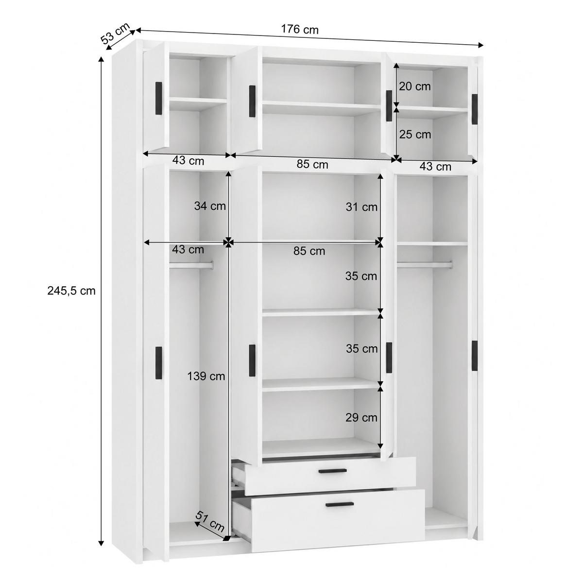 DREHTÜRENSCHRANK Elena mit 4 Türen und 2 Schubladen, mit Aufsatz Sandbeige - Sandfarben, Holzwerkstoff (176/245/53cm) - Beautysofa