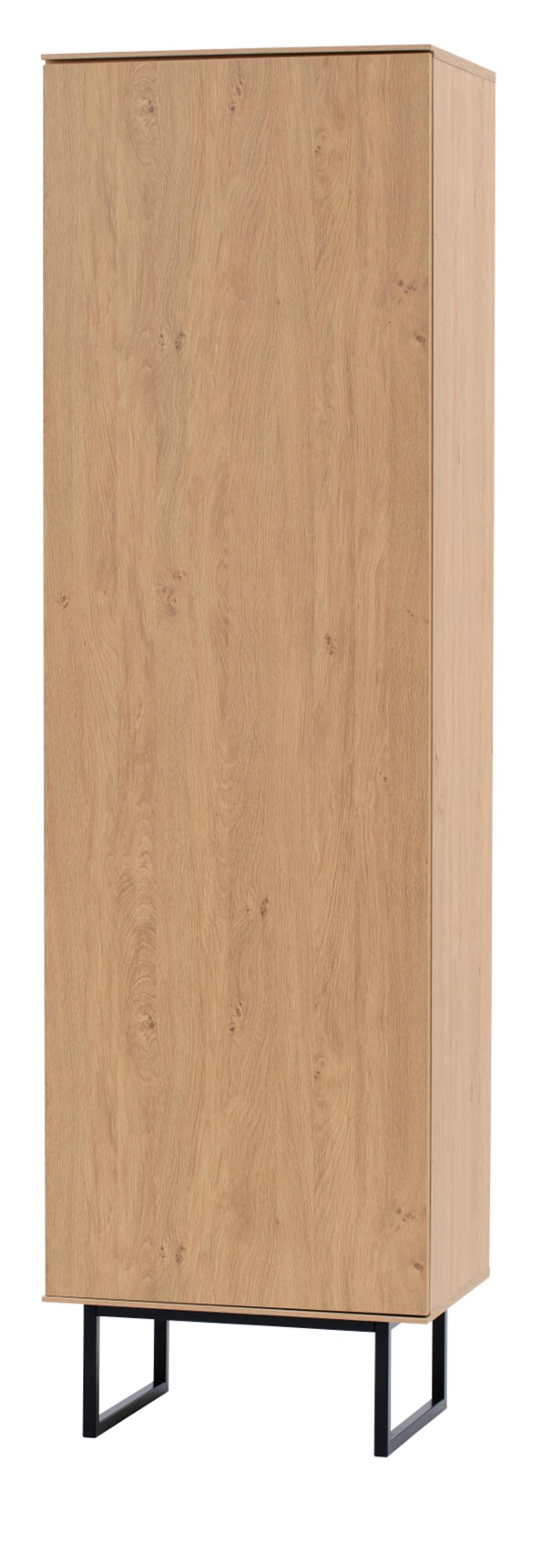 GARDEROBENSCHRANK Stone Eiche 58 x 200 cm, großer Schuhschrank mit Push-to-Open - Eichefarben/Schwarz, Holzwerkstoff/Metall (58/200/40cm) - Furn.Design