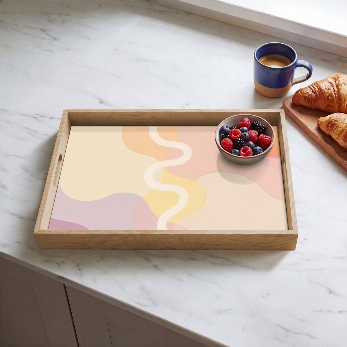 TABLETT Gewellte Formen - Abstrakt - Pastell 50x35 cm - Beige, Holz (50/5/5cm) - OnlyWow