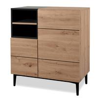 KOMMODE Eiche Artisan, schwarz 80 x 90 cm, Schrank 2-türig mit 7 Fächern - Schwarz/Eiche Artisan, Holzwerkstoff (80/90/42cm) - Furn.Design