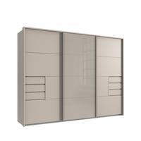SCHWEBETÜRENSCHRANK 3-türig B273/H213/T64 cm, Beige Grau/ Mitteltür Glas, Passepartout-Kleiderschrank mit Schubladen & Vollausstattung, / 22622 - Beige, Holzwerkstoff/Metall (273/213/64cm) - luma-home