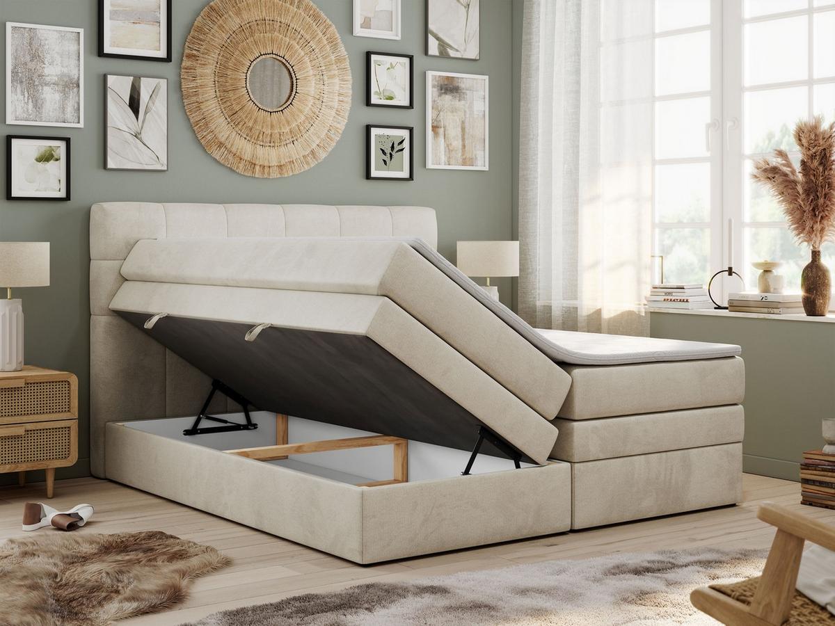 BOXSPRINGBETT LUKA KING 180/200 Beige Velvet - H3 - Beige, Holz/Textil (180/200cm) - MKS