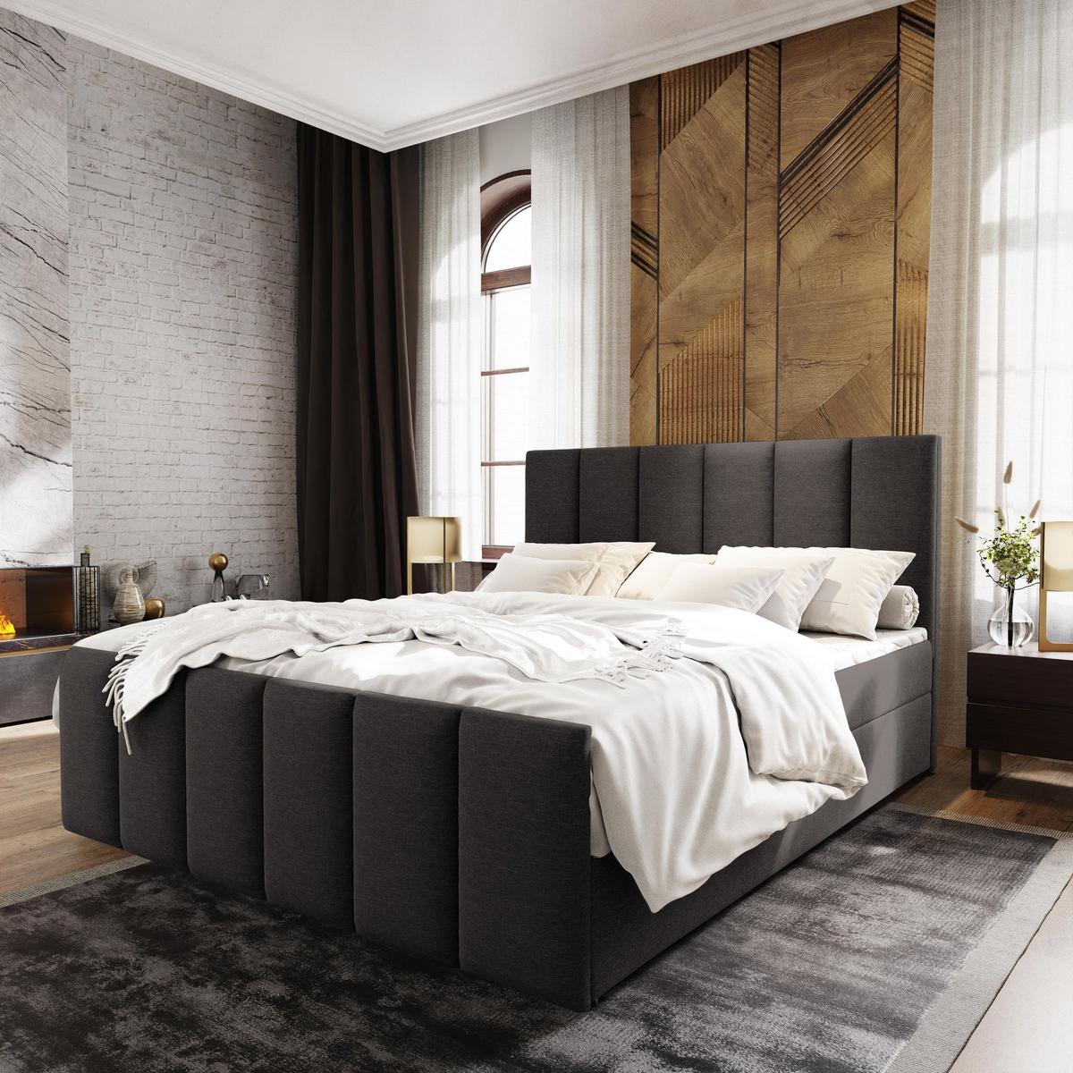 BOXBETT LAGO 180x200 cm mit Matratze und Topper - Grau - Grau, Holz (180/200cm) - MASSENO