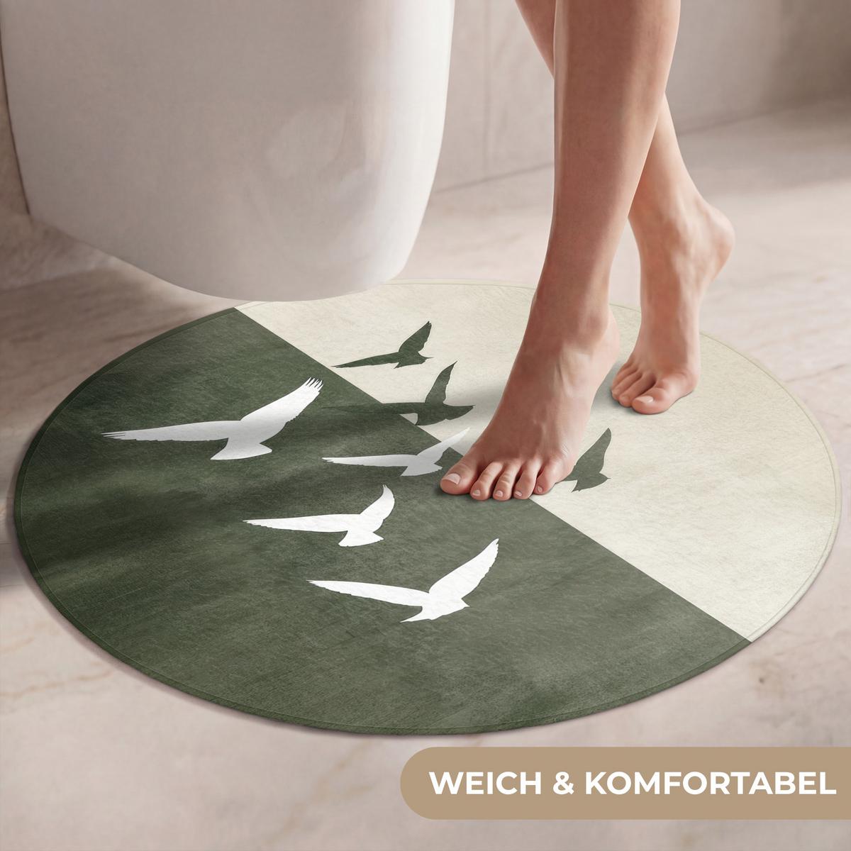 WC-VORLEGER Japandi - Vogel - Grün Toilettenteppich 70x70 cm - Olivgrün, Textil (70/1cm) - OnlyWow