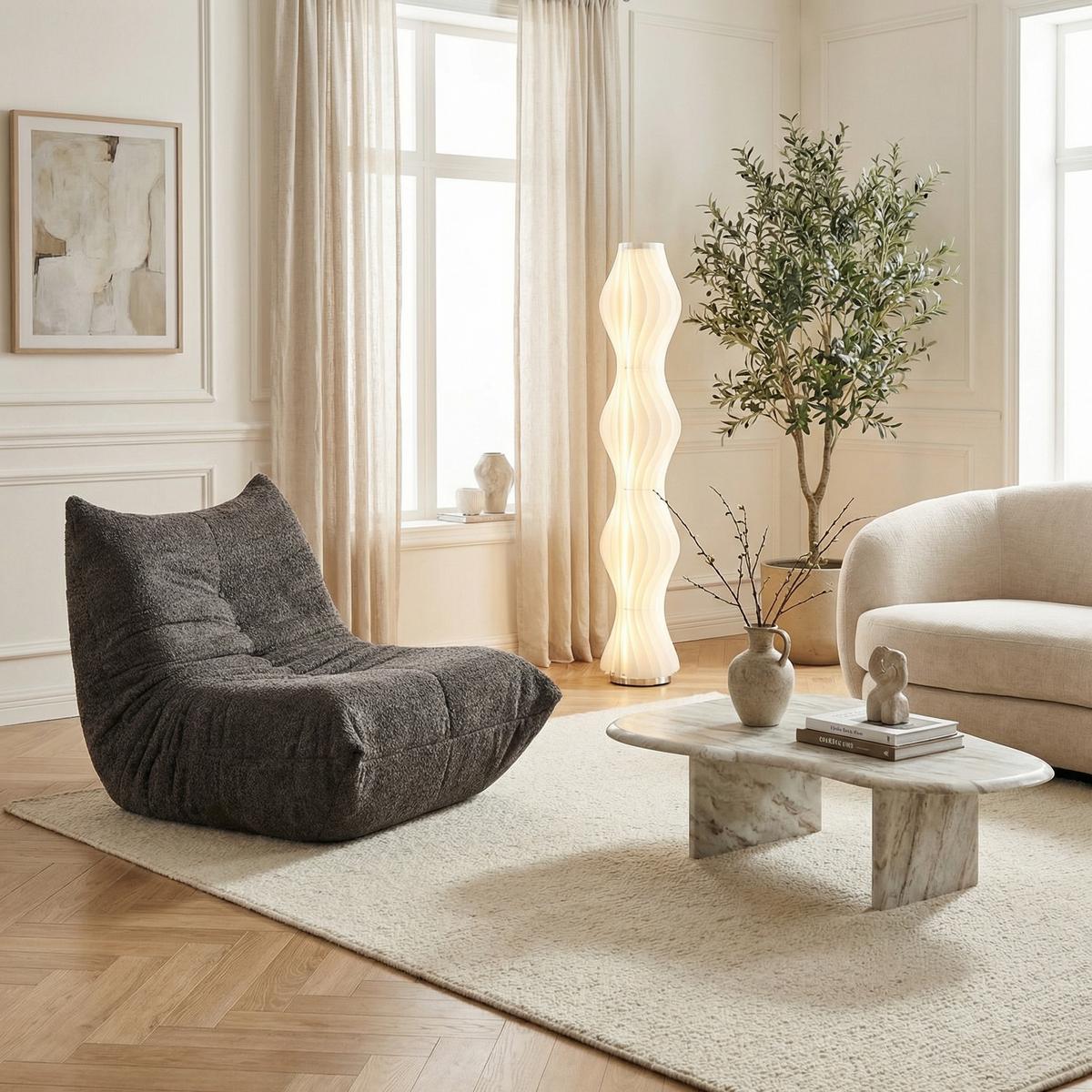SITZSACK Ergonomischer aus Chenille & Memory-Schaum, Montagefrei - Grau, Textil (94/71/101cm) - Urban Meuble