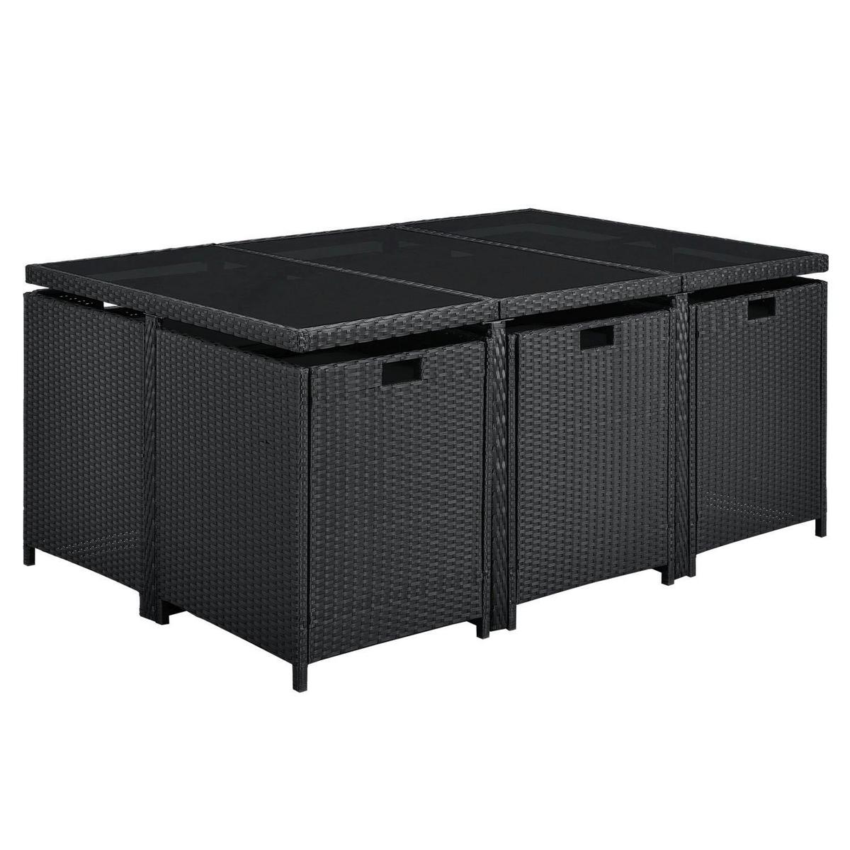 GARTENMÖBELSET Baracoa schwarz 11-tlg. - Schwarz, Kunststoff/Metall - Juskys