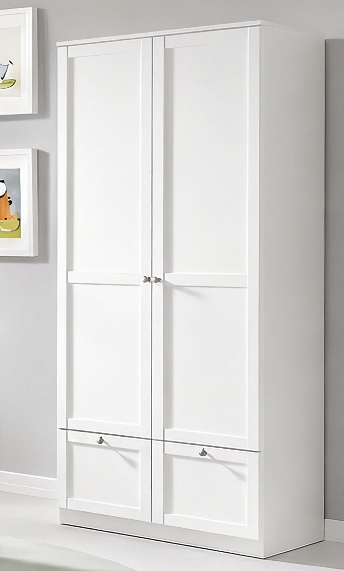 BABYZIMMER-SET 3-teilig: Babybett & Wickelkommode & Kleiderschrank 2-türig mit Schubladen B90/H200/T58 cm, Soft-Close, Landhausstil Weiß / 22802 - Silberfarben/Weiß, Holzwerkstoff/Metall (76/83/146cm) - luma-home