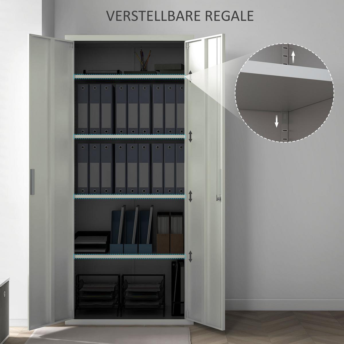 AKTENSCHRANK, Büroschrank mit 2 Türen, verstellbarer Ablage für Arbeitszimmer - Weiß, Metall (40/180/80cm) - HOMCOM