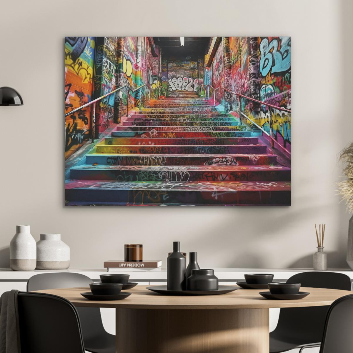 AKUSTIKBILD Treppe - Graffiti - Farben - Kunst Gemälde 80x60 cm - Multicolor, Kunststoff (80/60/0.9cm) - MuchoWow