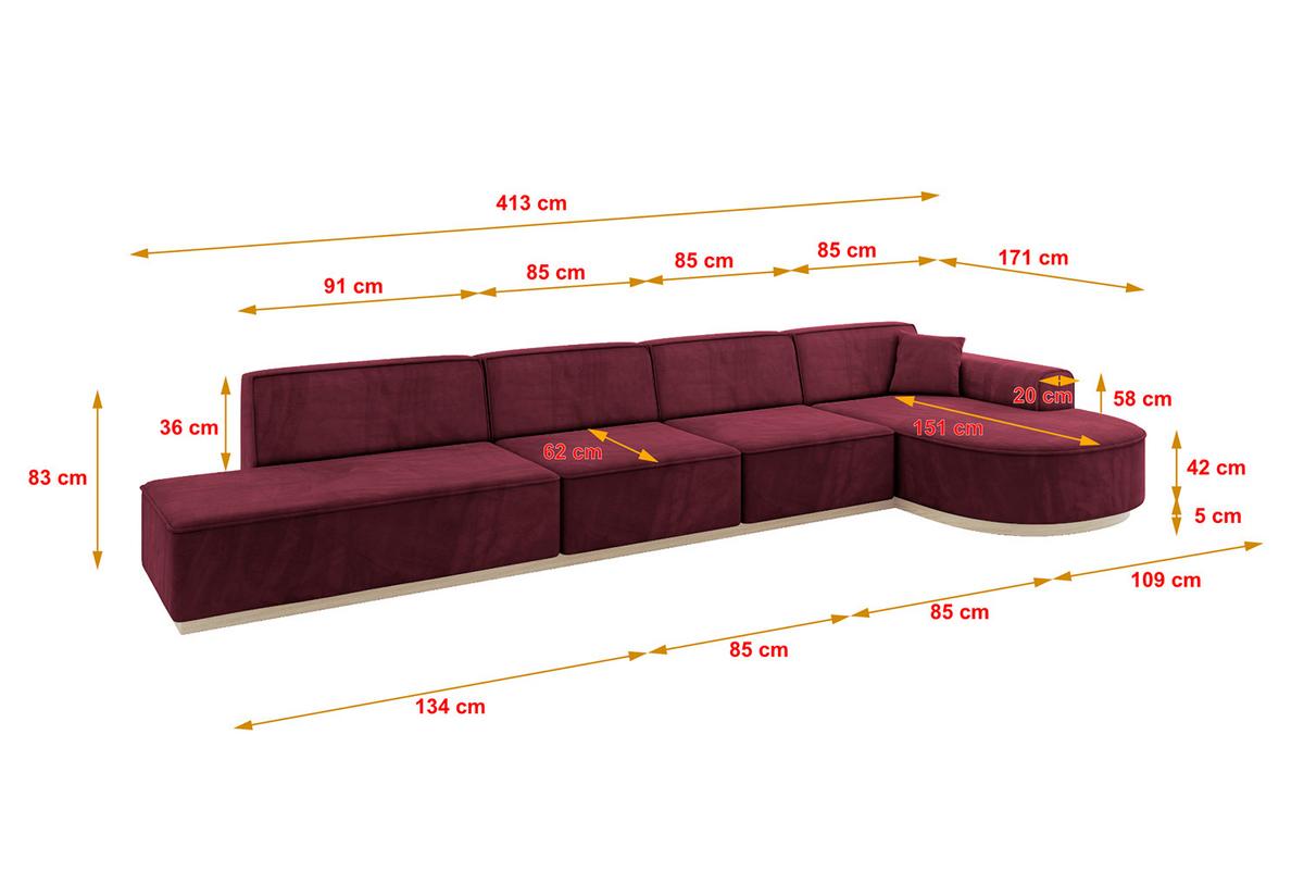 ECKSOFA Ottomane Rechts ARRIO-L3 - 413x171x83 cm Bordeauxrot - Bordeaux, Holzwerkstoff/Textil (413/171cm) - ALTDECOR