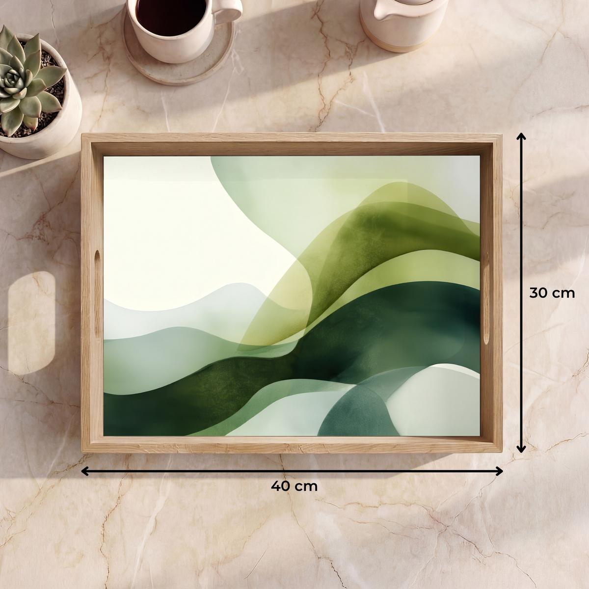 TABLETT Wellen - Abstrakt - Hellgrün - Ornamental 40x30 cm - Grün, Holz (40/5/5cm) - OnlyWow