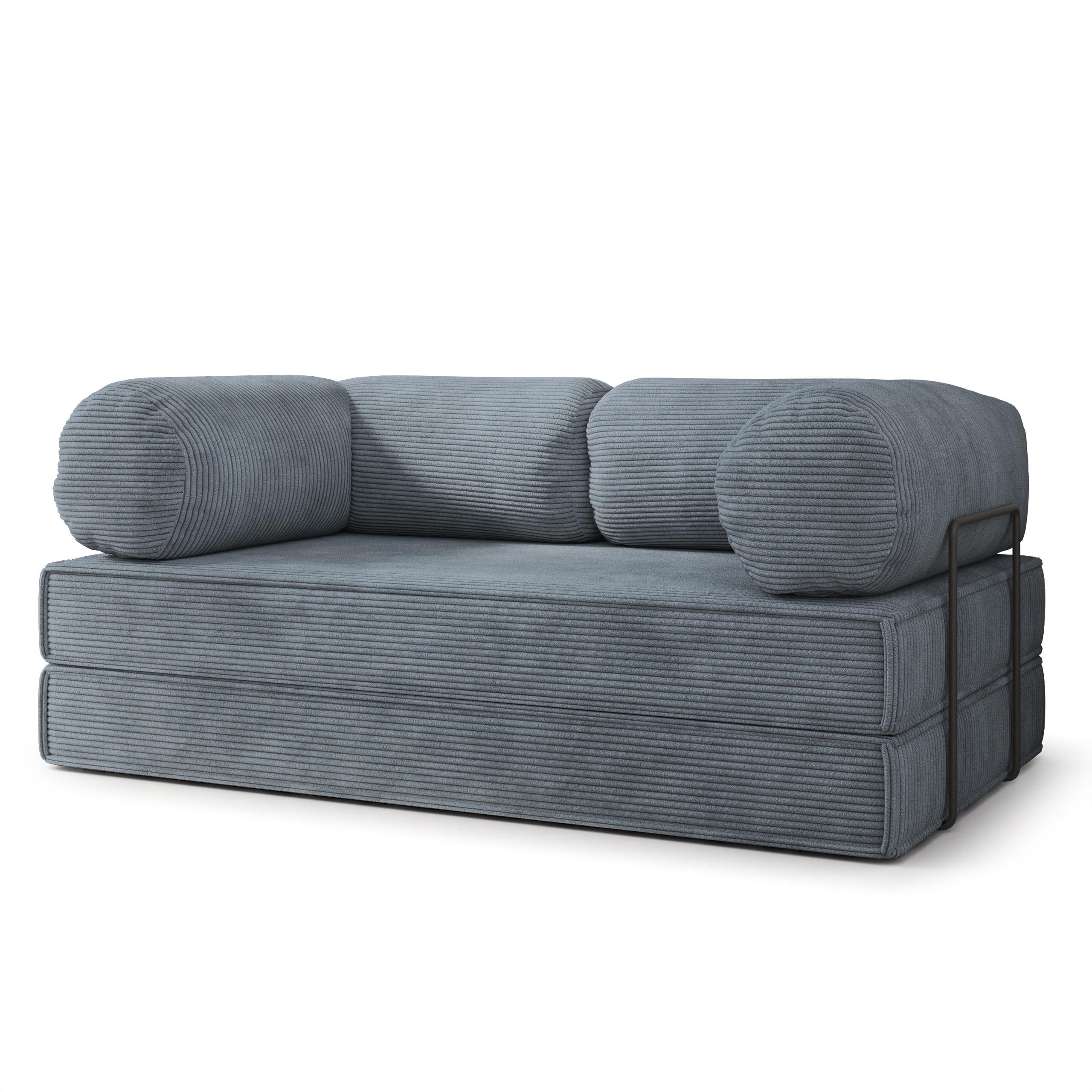 BETTSOFA ALVIO aus Schaumstoff Kordstoff Grau Schlaffunktion - Grau, Textil (170/68/80cm) - MASSENO