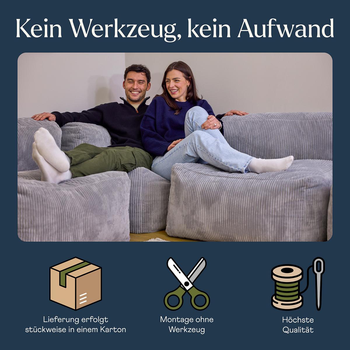 SITZSACK-SOFA 4-tlg. ZEN: 2 Ecksessel, 2 Sessel - Grau, Textil (450/68/100cm) - icon