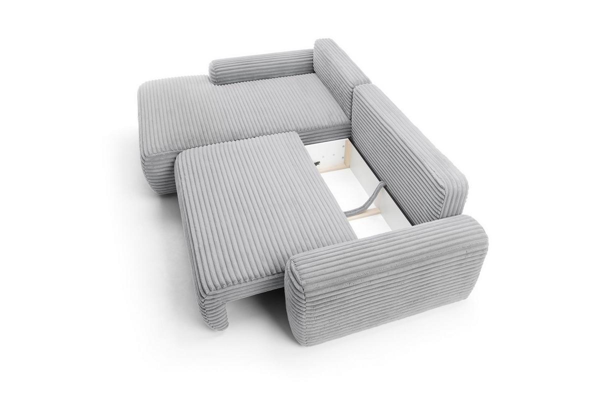 ECKSOFA OSSO Grau Velours-Stoff mit Schlaffunktion - Grau, Holz (264/162cm) - MASSENO