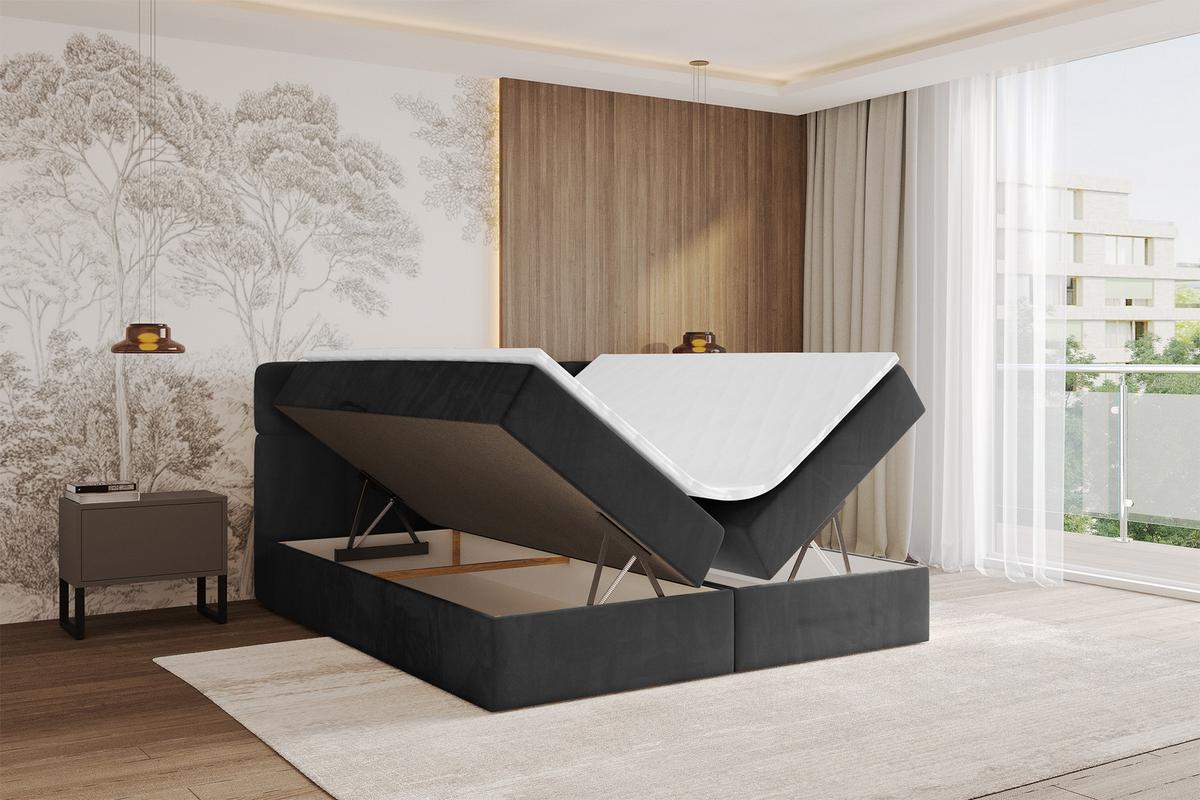 BOXBETT mit Matratze H3 - FAMA - 160x200 cm Schwarz Casablanca - Schwarz, Holzwerkstoff (160/200cm) - ALTDECOR