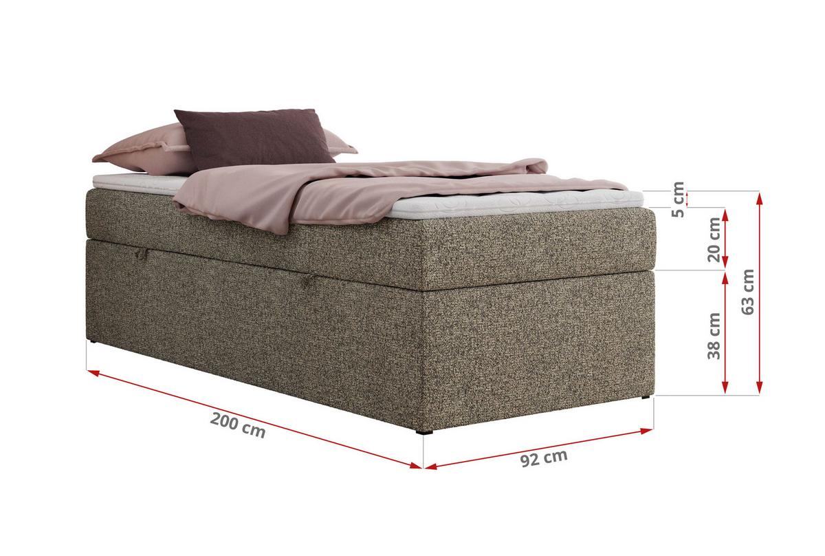 BOXBETT ZERO 90/200 - Grau Struktur - H3 - Topper Visco - Grau, Textil (90/200cm) - MKS