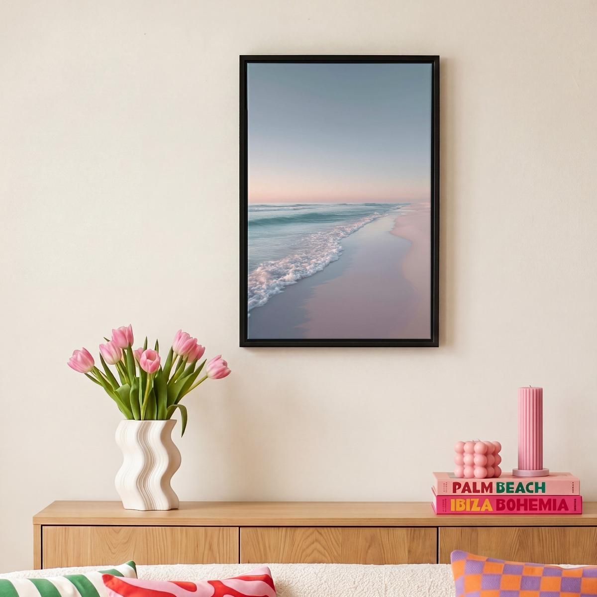 LEINWAND Bilder mit Rahmen - Küstenlinie - Pastell - Wasser - 20x30 - Pastellblau, Textil (20/30cm) - MuchoWow