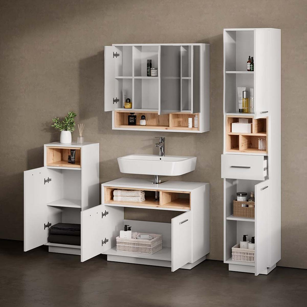 BADMÖBEL-SET Temo Weiß 4 Teile - Weiß, Holzwerkstoff (80/93/40cm) - Livinity®