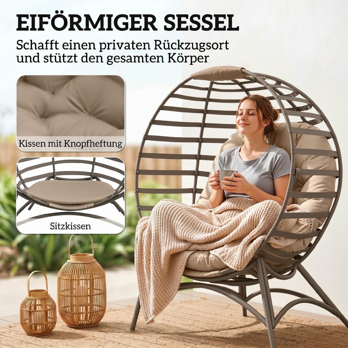 PAPASANSESSEL, Stahl, Sand - Sandfarben, Metall (77/139/118cm) - Outsunny