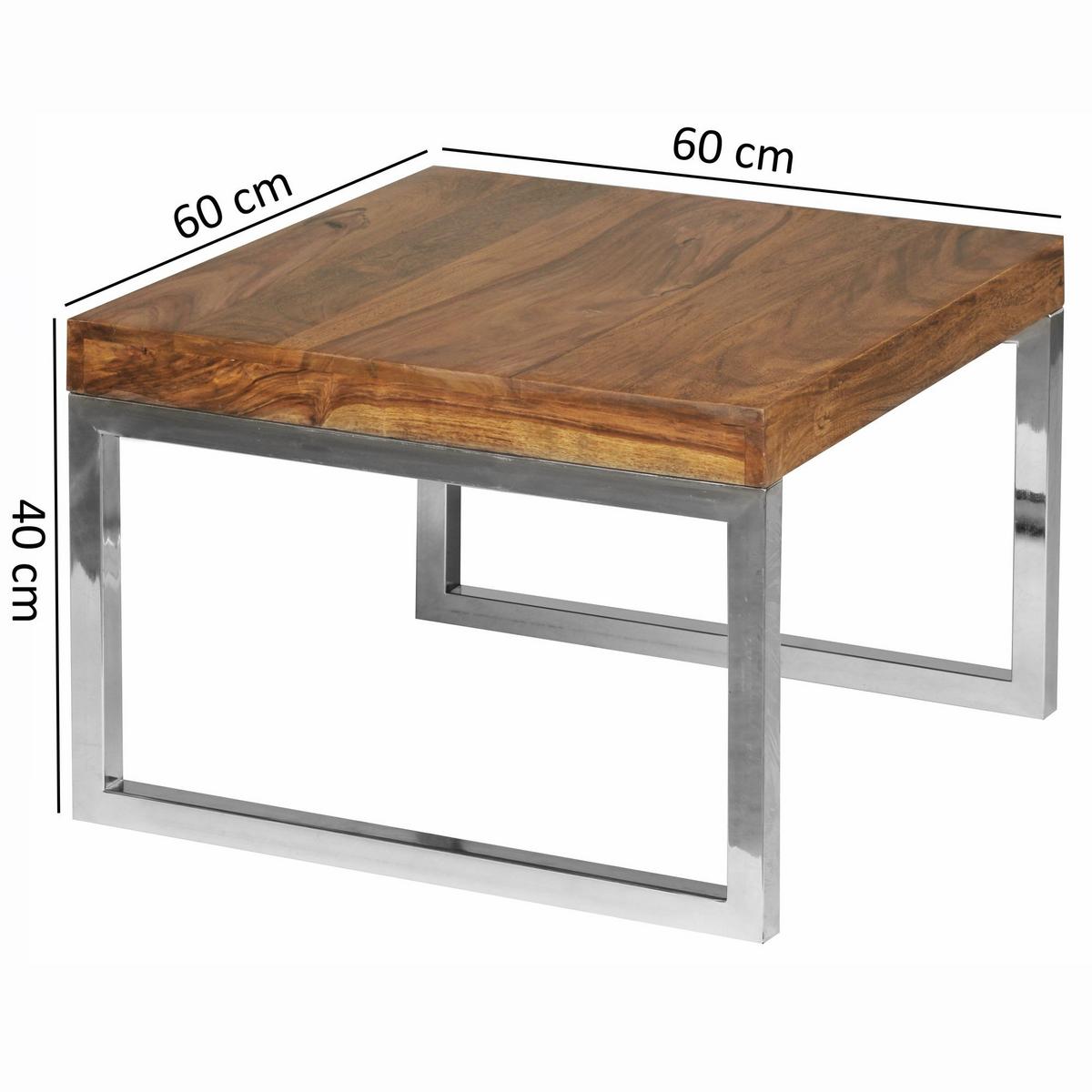 BEISTELLTISCH Massivholz Metallgestell Landhausstil GUNA, Dunkelbraun 60x60x40 cm - Silberfarben/Braun, Holz/Metall (60/60/40cm) - KADIMA DESIGN