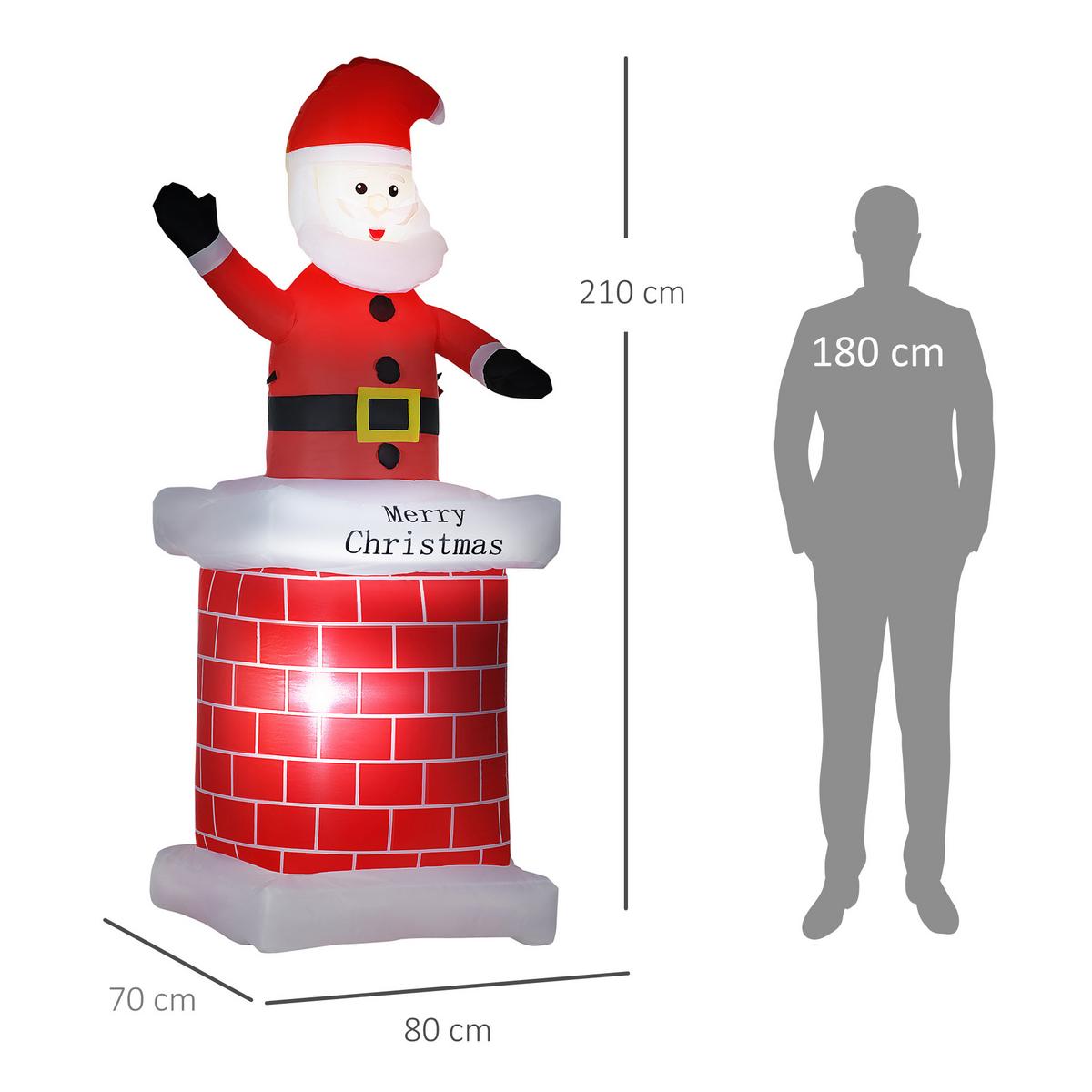 WEIHNACHTSDEKO 2,10 m Weihnachtsmann mit Schornstein aufblasbar LED-Beleuchtung - Multicolor, Kunststoff (70/210/80cm) - HOMCOM