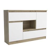 KOMMODE FIORENZA 120/85/33 cm mit 2 Schubladen 2 Türen Sonoma Eiche - Weiß/Sonoma Eiche, Holzwerkstoff (120/85/33cm) - MASSENO