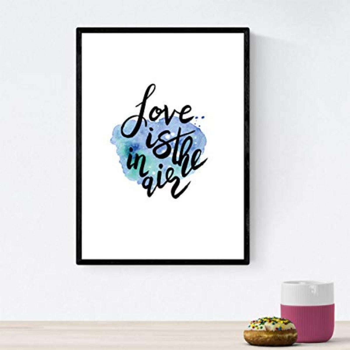 POSTER Set mit 4 glücklich und bunt ‚Love‘ A3 Schwarzer Rahmen - Schwarz, Papier (29.7/3cm) - Nacnic