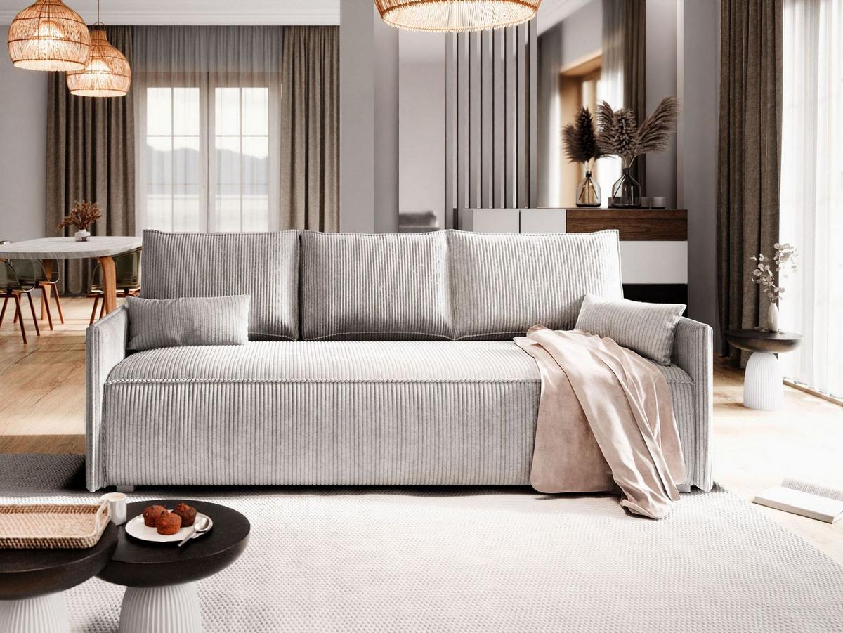 BETTSOFA MESTOR Graphitfarben Kordstoff mit Schlaffunktion - Graphitfarben, Textil (206/83/87cm) - MASSENO