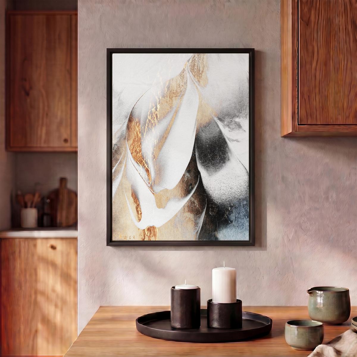 LEINWAND Bilder mit Rahmen - Luxus - Abstrakt - Gold - Weiß - 30x40 - Goldfarben, Textil (30/40cm) - MuchoWow