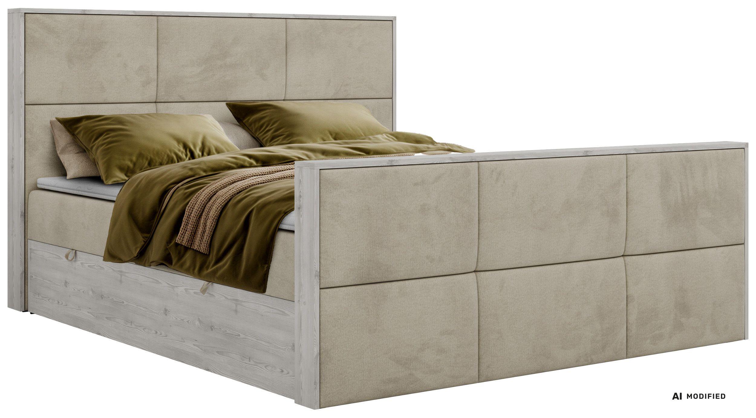 BOXBETT DELNOR DUO 180/200 - Beige Velvet - Topper T25 - H4 - Beige/Schwarz, Kunststoff/Textil (180/200cm) - MKS