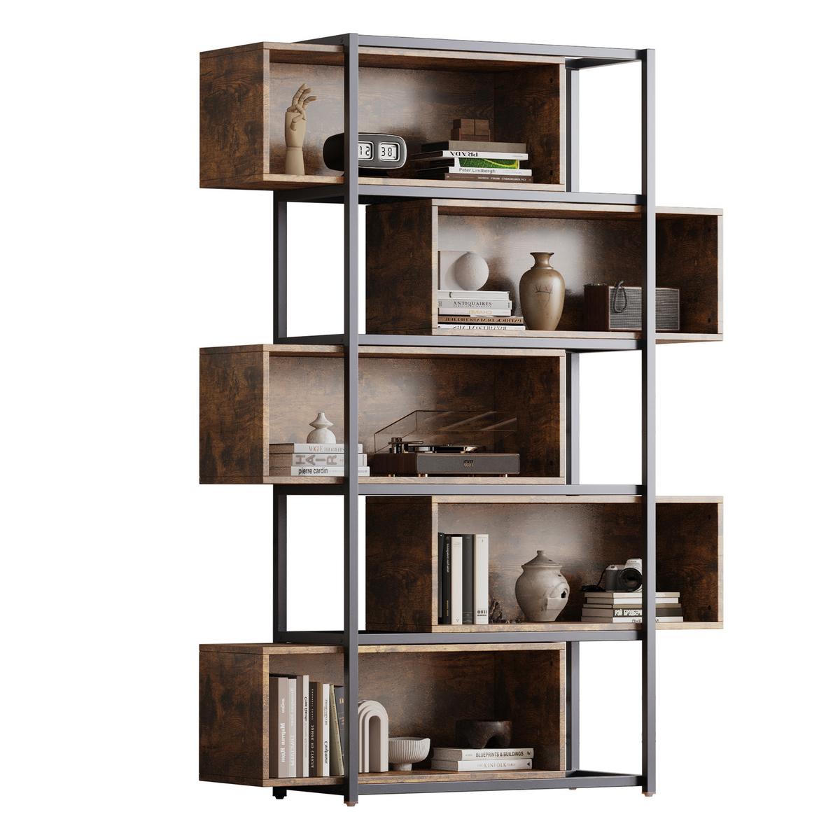 LEITERREGAL Industrielles Offenes Regalsystem mit 6 Fächern - Braun, Holzwerkstoff/Metall (121/176/35cm) - Urban Meuble