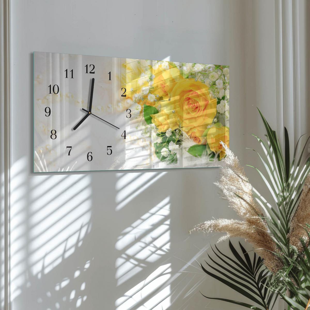 WANDUHR aus Glas 60x30 cm - Blumen - Gelb, Glas (60/30/0.4cm) - TULUP