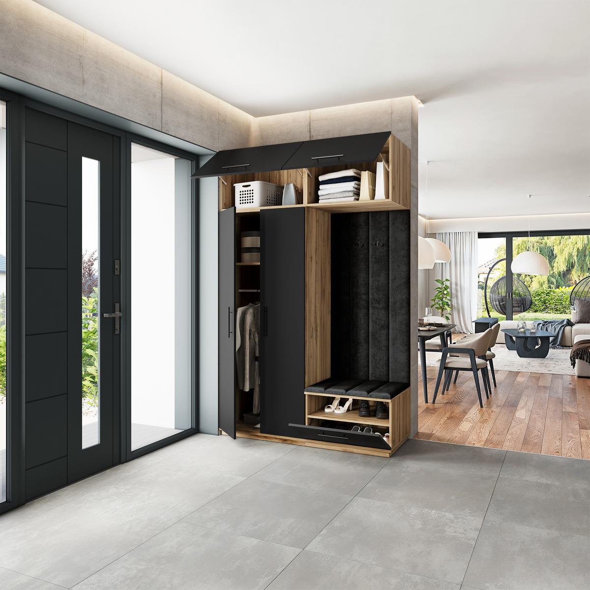 GARDEROBENSCHRANK REMA 150/240/60 cm Modern Eiche Wotan - Eiche Wotan/Schwarz, Holzwerkstoff (150/240/60cm) - MASSENO