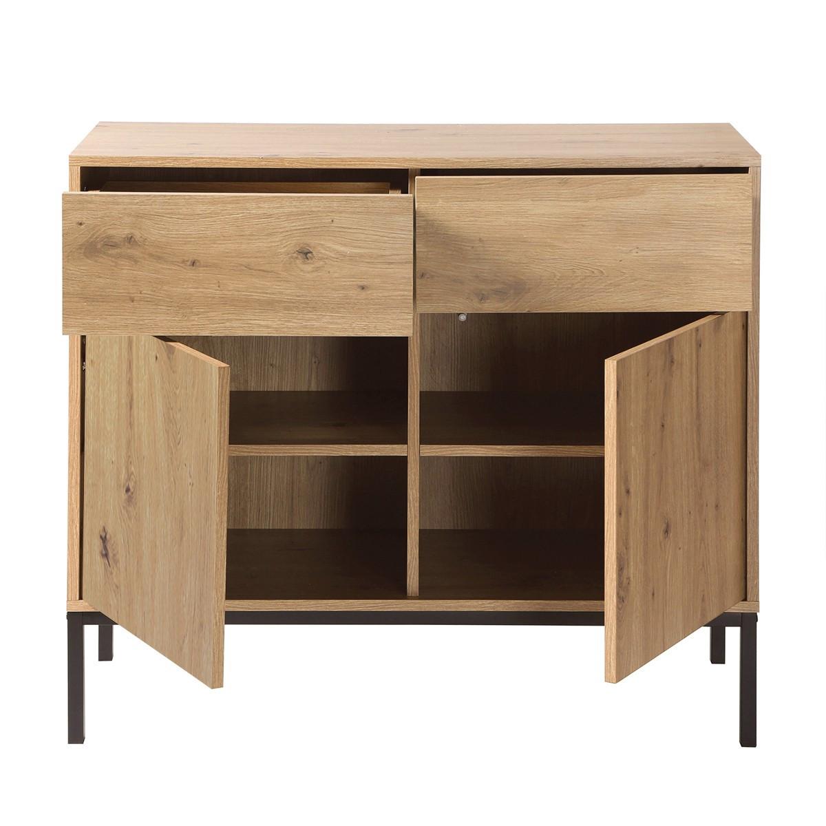 KOMMODE 2 Türen2 SchubladenEichendekor 40/80/90 cm - Eichefarben, Holzwerkstoff (40/80/90cm) - Calicosy