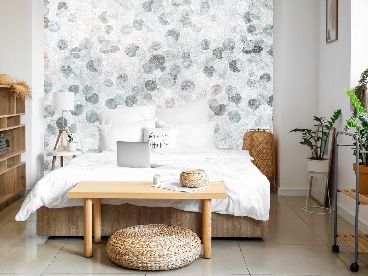 FOTOTAPETE Eukalyptusblätter Beton Vintage Stil 250x175 - Grau, Papier (250/175cm) - Muralo
